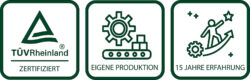 TÜV Rheinland Zertifikat mit geprüfter Produktion und 15 Jahre Erfahrung