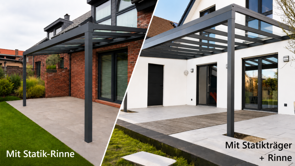 Moderne Terrassendächer aus Aluminium mit integrierter Entwässerung