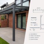 Modernes Aluminium Terrassendach an einem Backsteinhaus mit freistehendem Stützpfosten