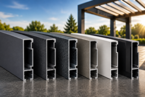 Mehrere Aluminiumprofile für ein Terrassendach nebeneinander